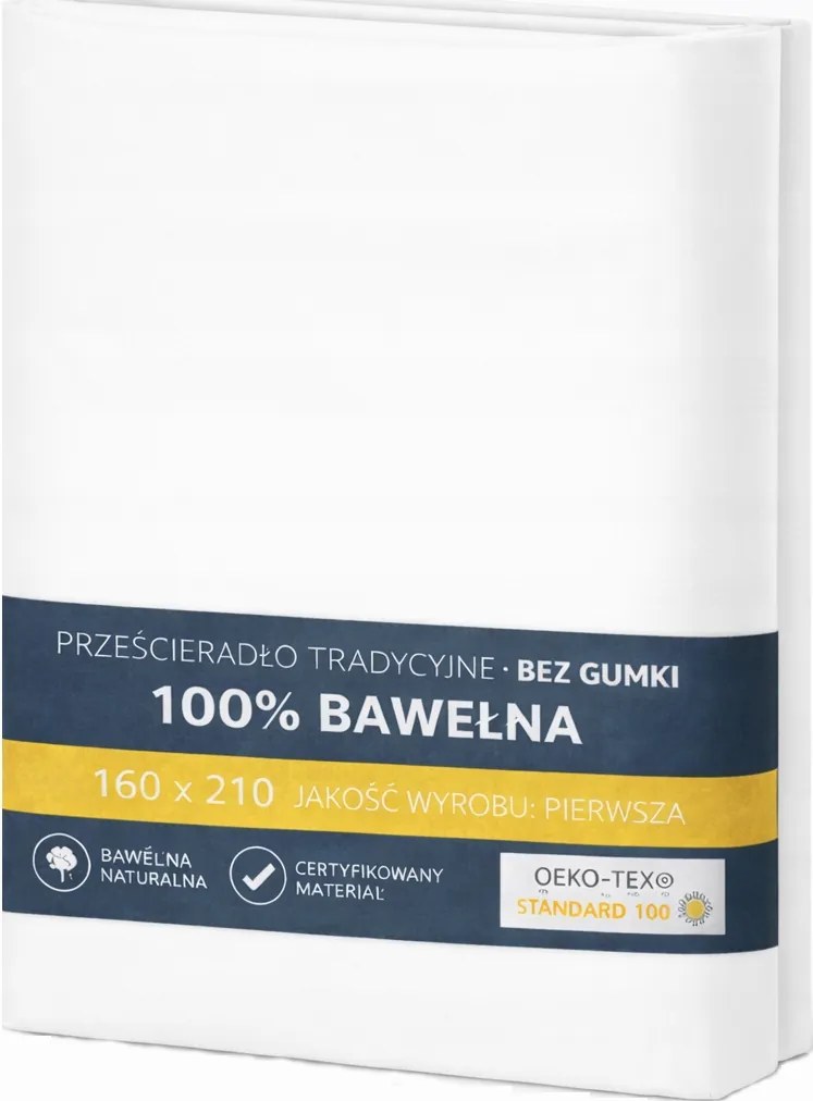 Hagyományos lepedő 100% Pamut gumi nélküli160x210 Fehér Szín