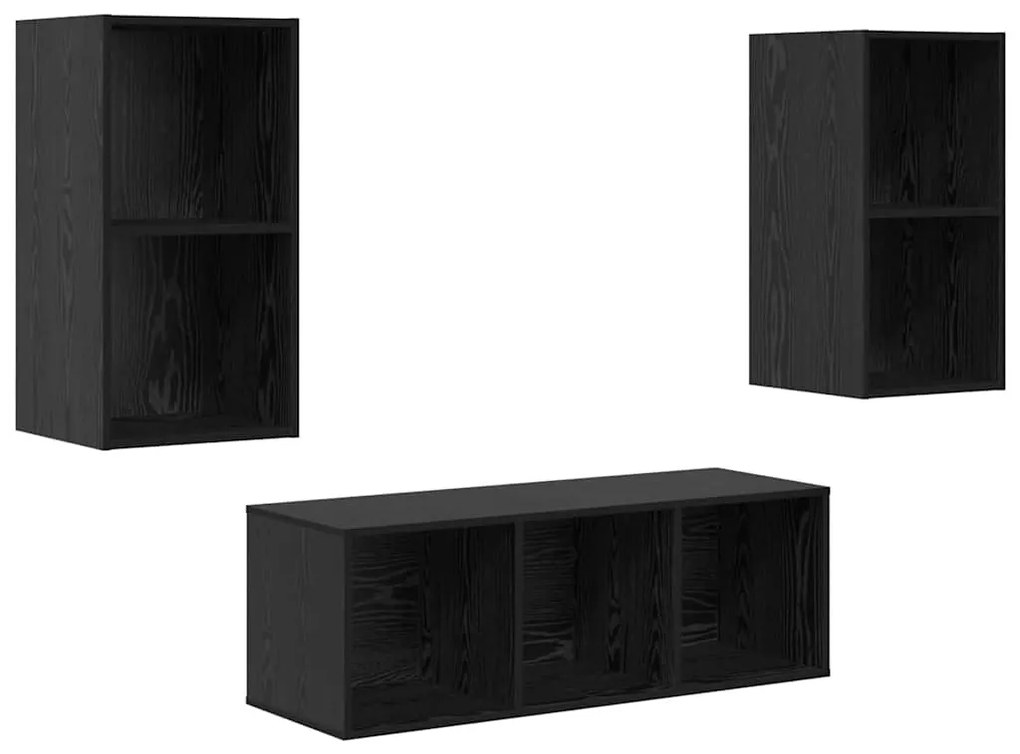 TV Szekrény Szett 3 pcs Musta tammi 37 x 37 x 107 cm Faanyag