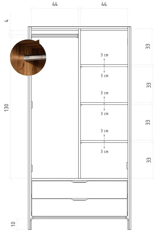 Natúr színű tölgyfa ruhásszekrény 96x188 cm Twig – The Beds