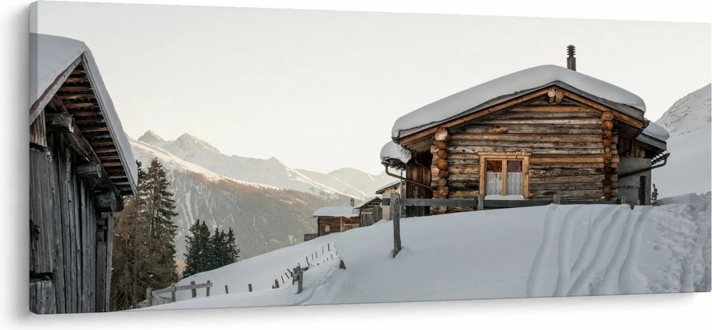 Kép - hegyi kunyhó a hóban (120x50 cm)