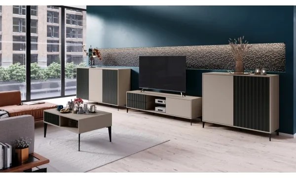 TV szekrény RONJA fiókokkal taupe/fekete színben