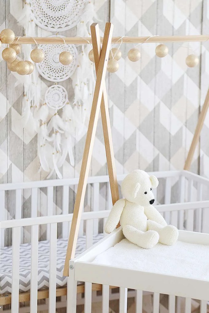 Bükkfa kiságy Teepee 120x60 cm fehér