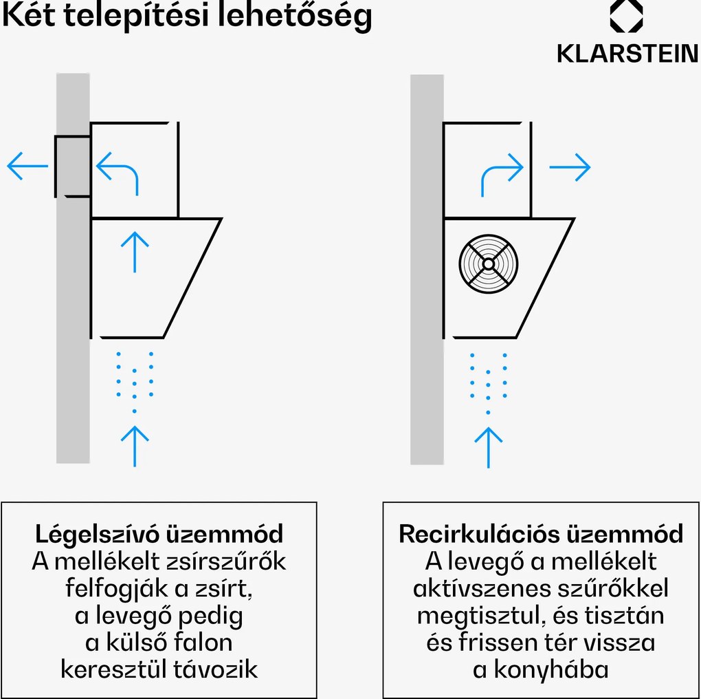 Klarstein Athena szabadonálló páraelszívó | Kivezetéses és körkörös üzemmód | 254 m³/h | 56 W | 60 cm