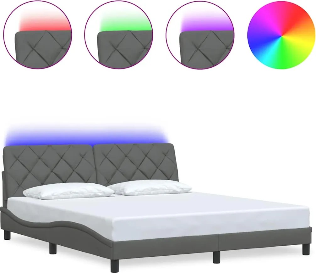 vidaXL sötétszürke szövet ágykeret LED-es matrac nélkül 180 x 200 cm