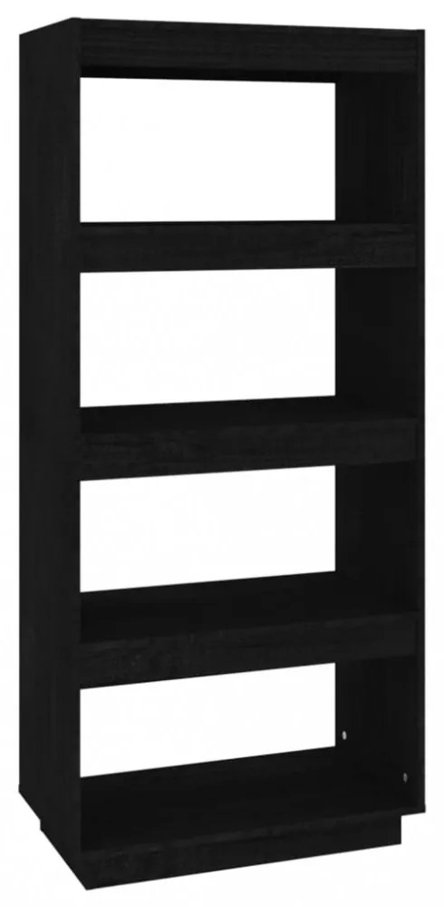 fekete tömör fenyőfa könyvszekrény/térelválasztó 60x35x135 cm