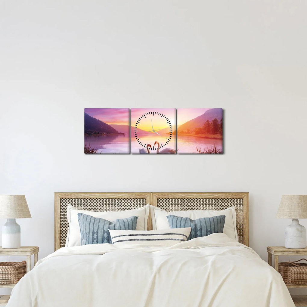 Szerelmes hattyúk képe (órával) (90x30 cm)