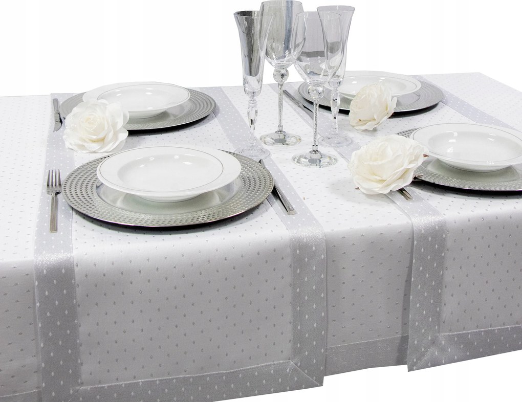 Asztali futófelület Pöttyös Lux 40x200 foltálló fehér-ezüst csíkos