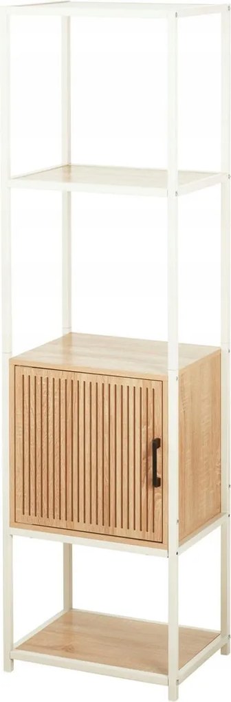 Magas fehér fém és fa polcos állvány 43x33x153 cm Vékony Magas Loft Stílusú Oszlop