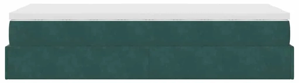 Ottomán ágykeret matraccal sötétzöld 80x200cm bársony