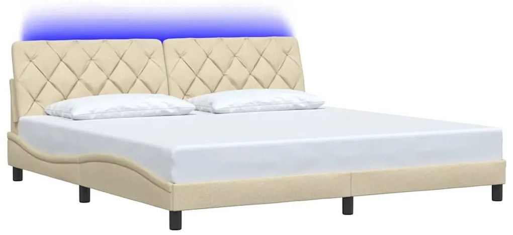 krémszínű szövet ágykeret LED-ekkel matrac nélkül 200 x 200 cm