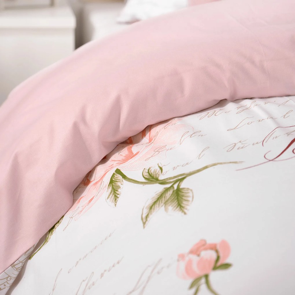 Goldea pamut ágyneműhuzat duo - pünkösdirózsa mintás, púderrózsaszín hátoldal 140 x 200 és 70 x 90 cm