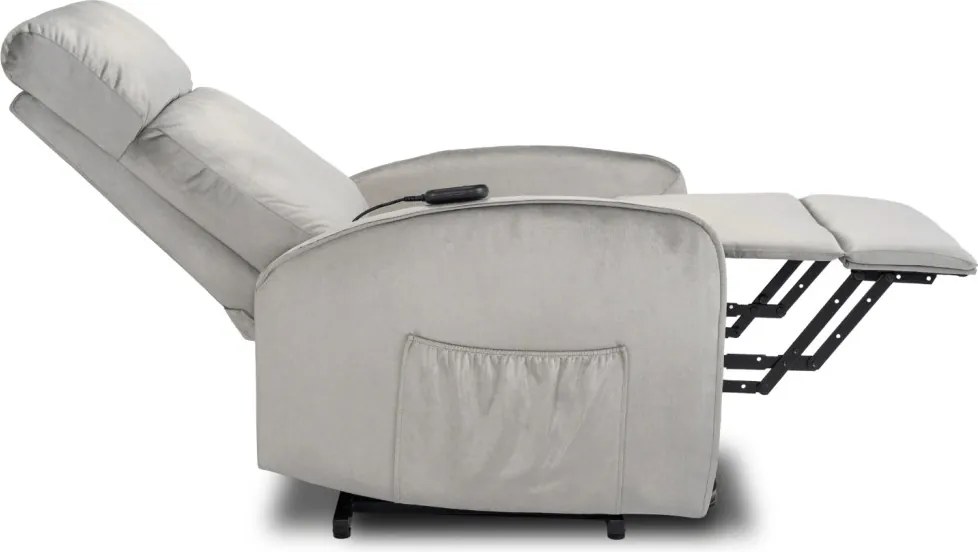 FOTEL COLTON Szary Welurowy z Funkcją Wstawania