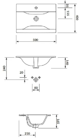 Cersanit S801-458 - Falra szerelhető fürdőszobai szekrény mosdóval NIKO 50x40 cm, dió