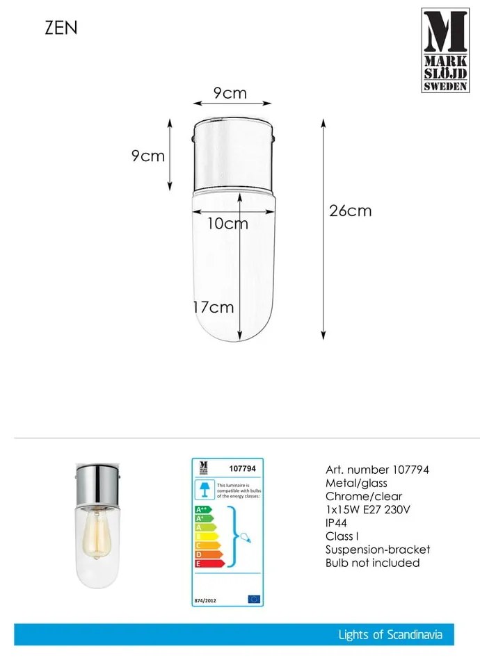 Zen Ceiling Chrome Clear mennyezeti lámpa - Markslöjd