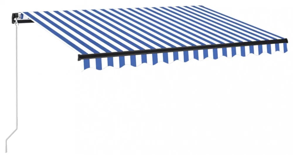 kék és fehér kézzel kihúzható LED-es napellenző 350 x 250 cm