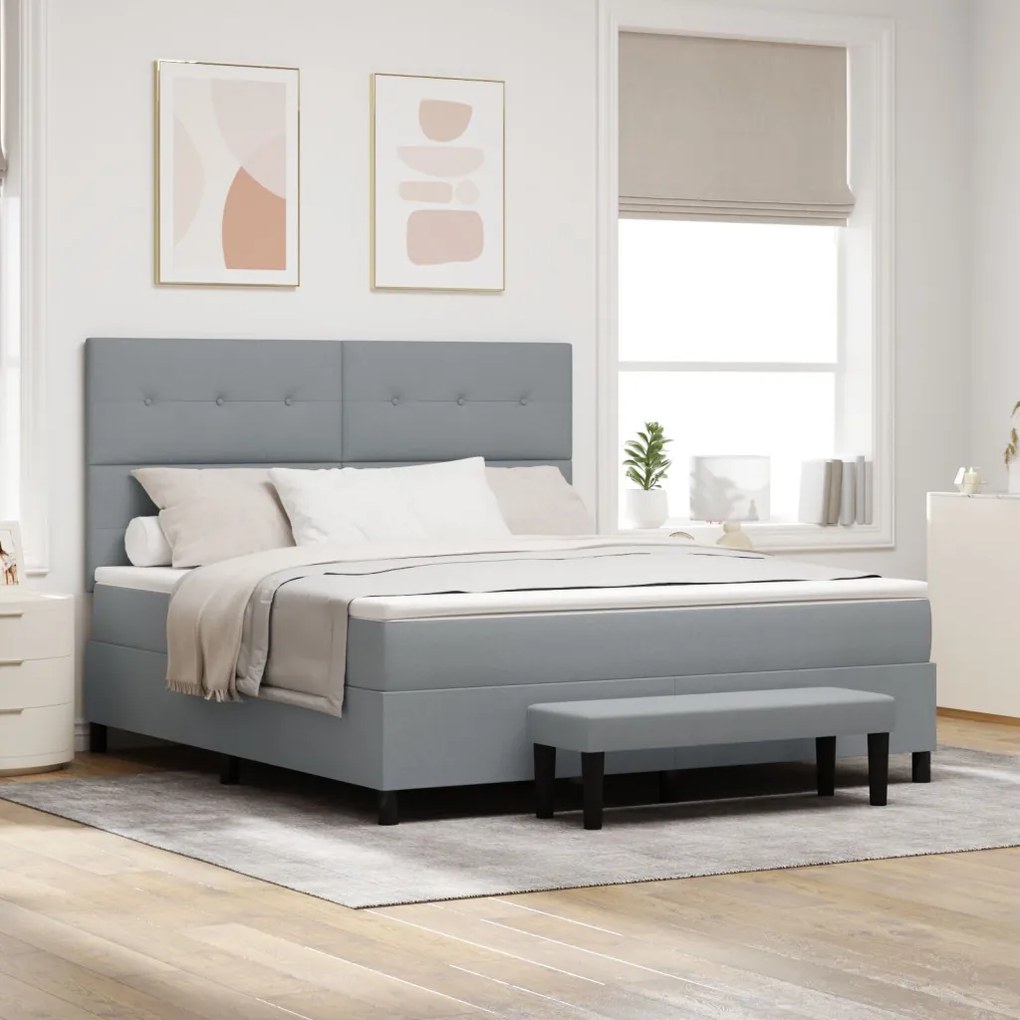 Box Spring Ágy Matraccal és Padlóval Világosszürke 180x200 cm Szövet