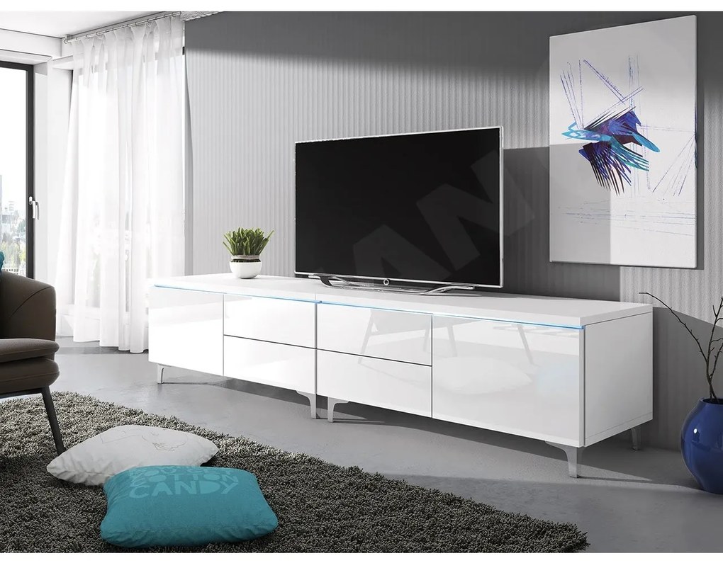 TV asztal szett (2 db.) Clea XI W Double (fehér + fényes fehér) (kék LED világítással). 1106200