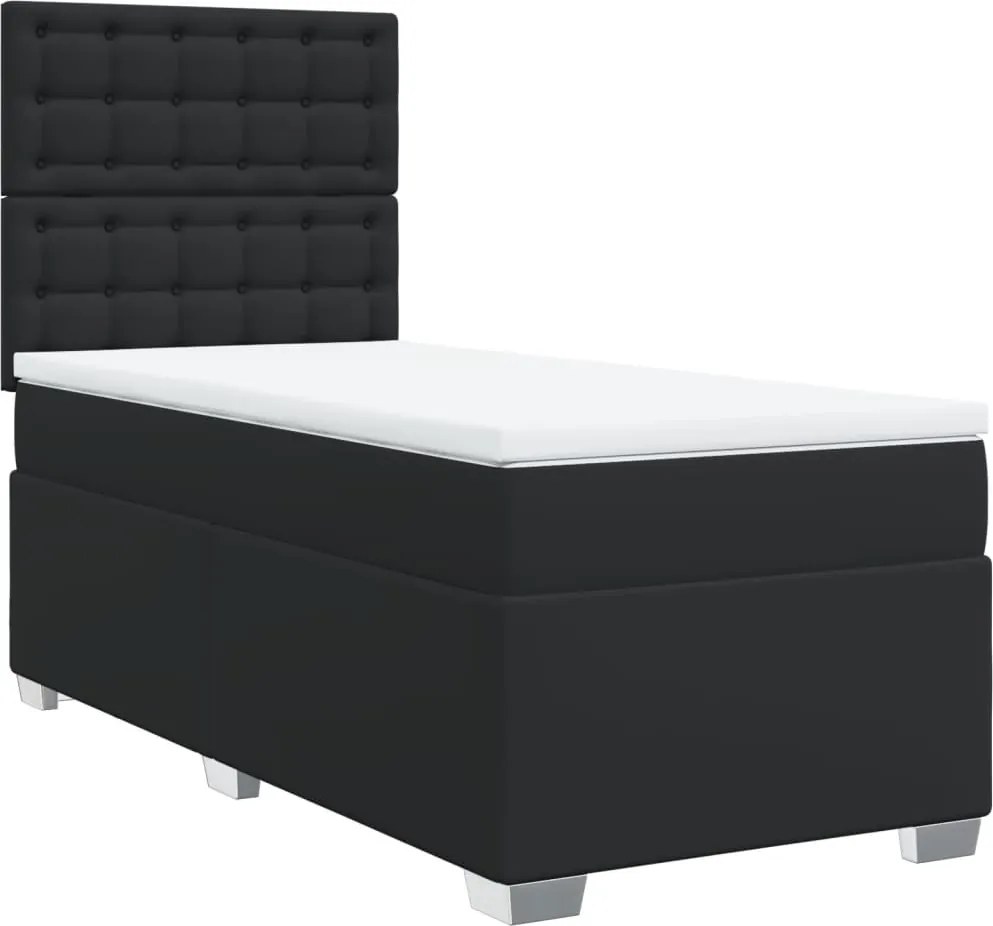 vidaXL fekete műbőr rugós ágy matraccal 90 x 200 cm