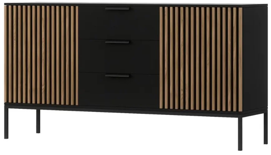 Komód MEORATI 150x40 cm, fekete/tölgy artisan