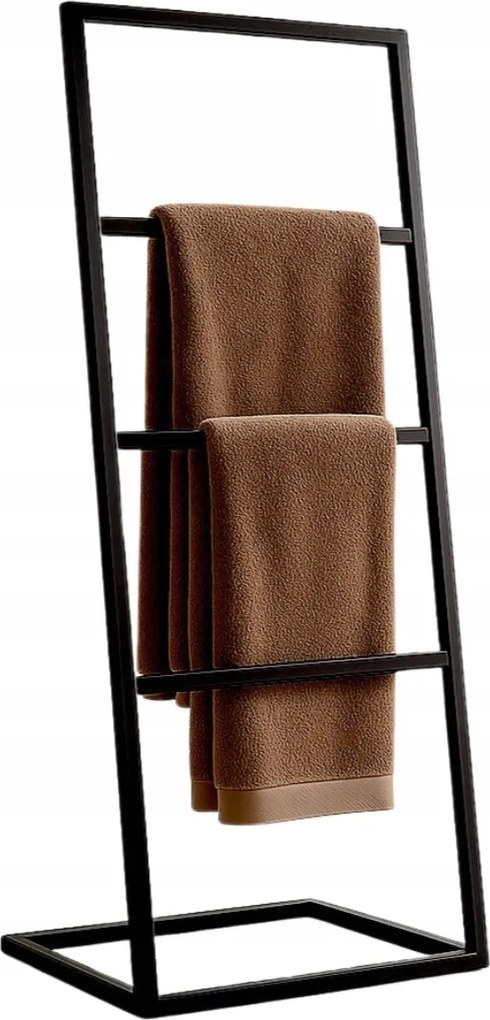 Fürdőszobai akasztó álló fém fekete törölközőtartó állvány Towel IV