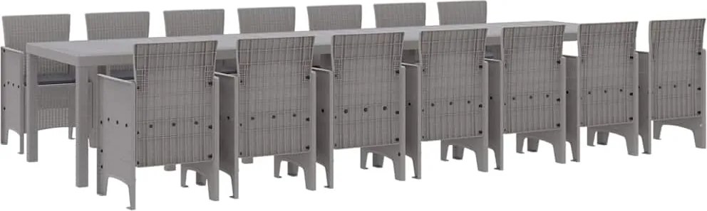 vidaXL Kerti étkező szett párnákkal párnával 15 pcs Világosszürke PP