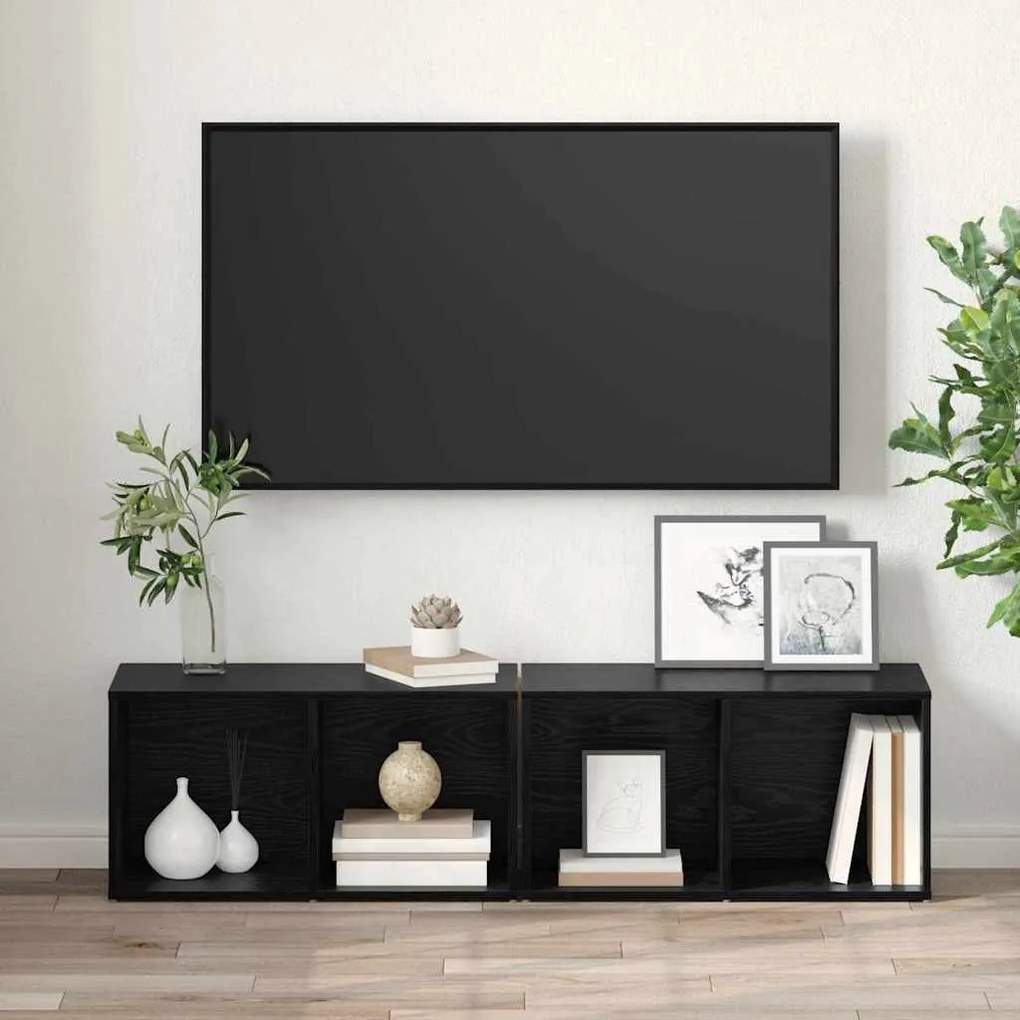TV szekrény garnitúra 2 pcs Fekete tölgy Faanyag