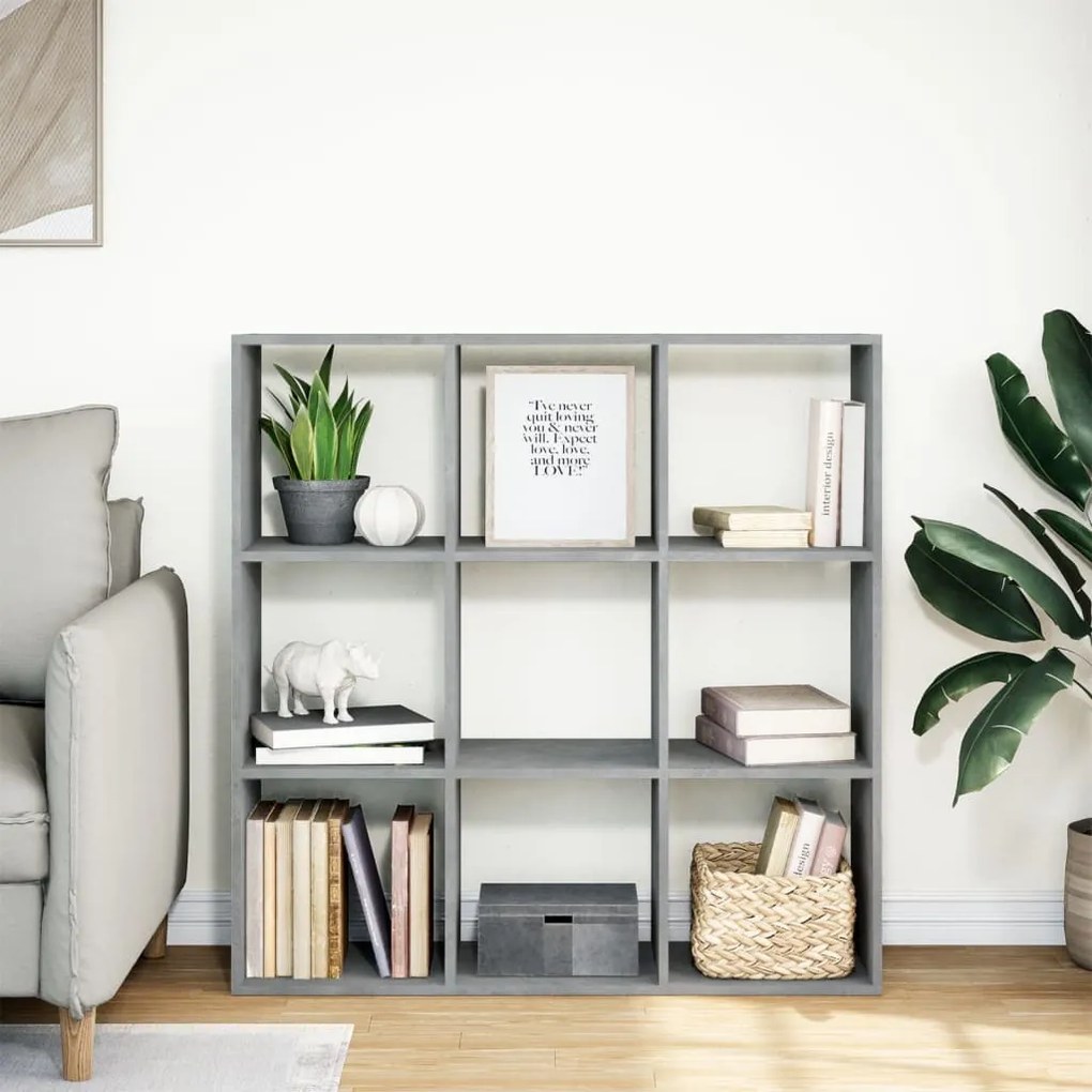 betonszürke szerelt fa elválasztó könyvespolc 102x29x103,5 cm