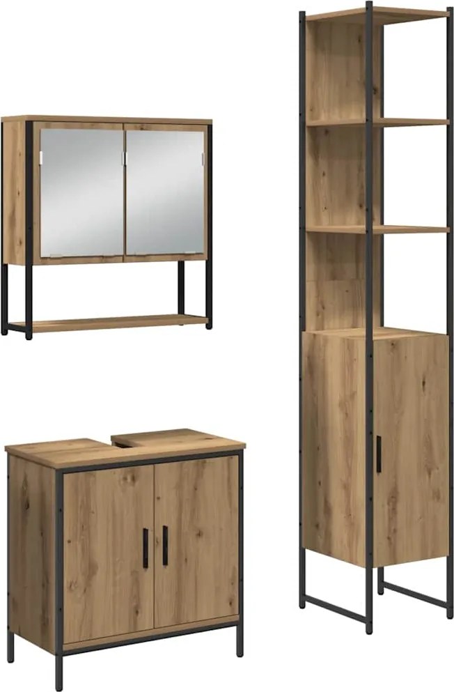 vidaXL Fürdőszoba bútor szett polcokkal tárolóval 3 pcs Barna Faanyag