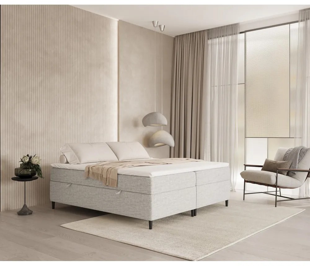 Világosszürke ágyneműtartós boxspring ágy 160x200 cm Araya – Maison de Rêve