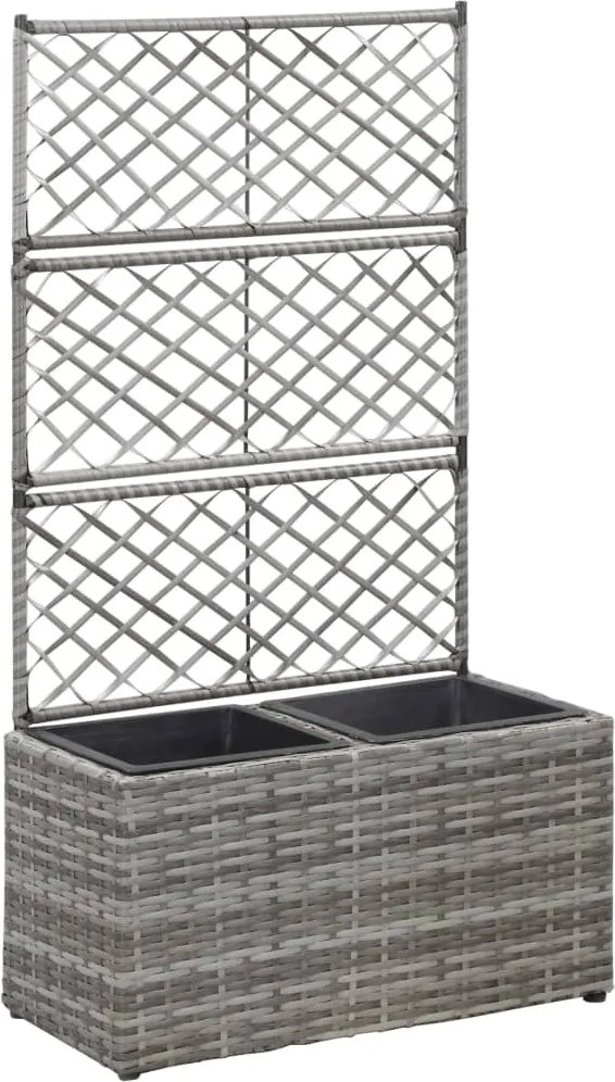 vidaXL szürke rácsos polyrattan magaságyás 2 kaspóval 58 x 30 x 107 cm
