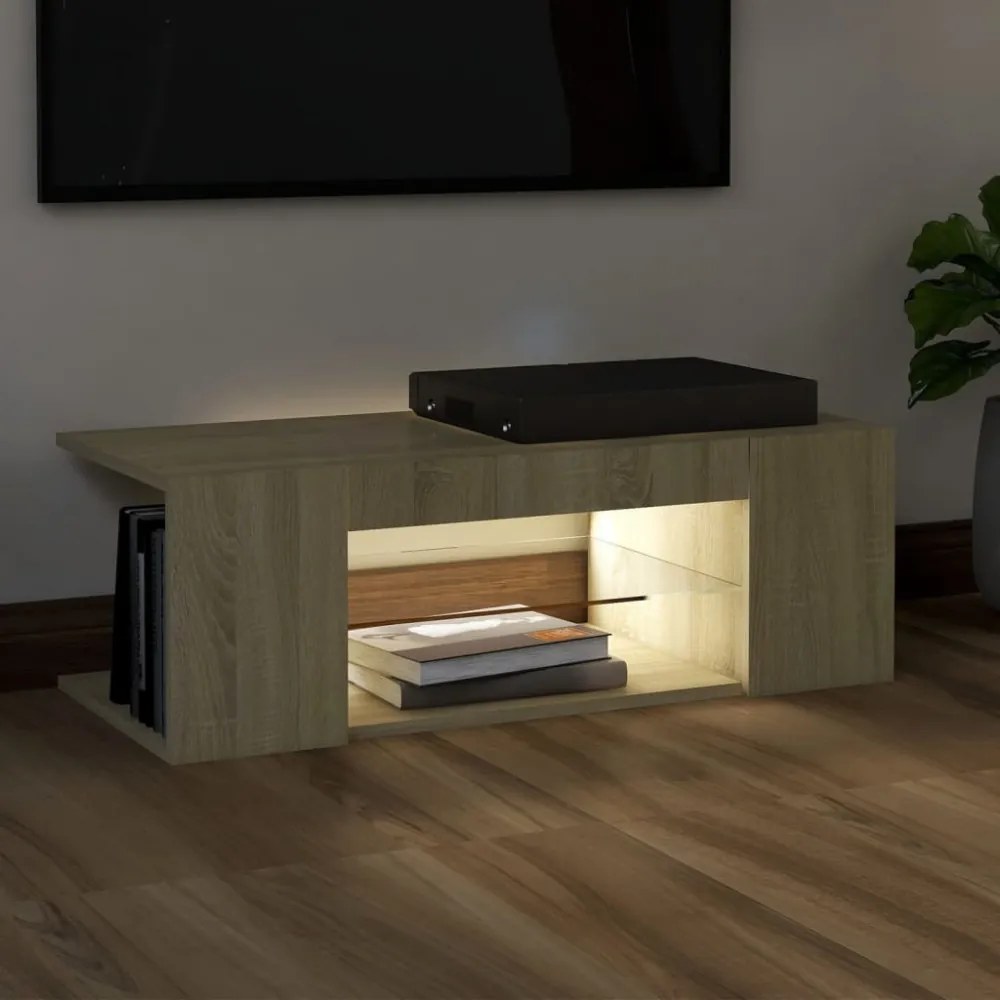 sonoma tölgy színű TV-szekrény LED lámpákkal 90 x 39 x 30 cm