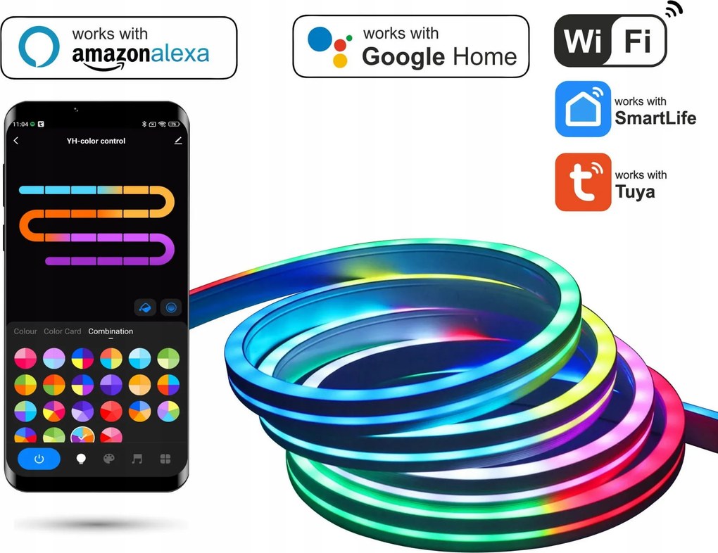 5m Led szalag Neon Rgb 24W WiFi Tuya