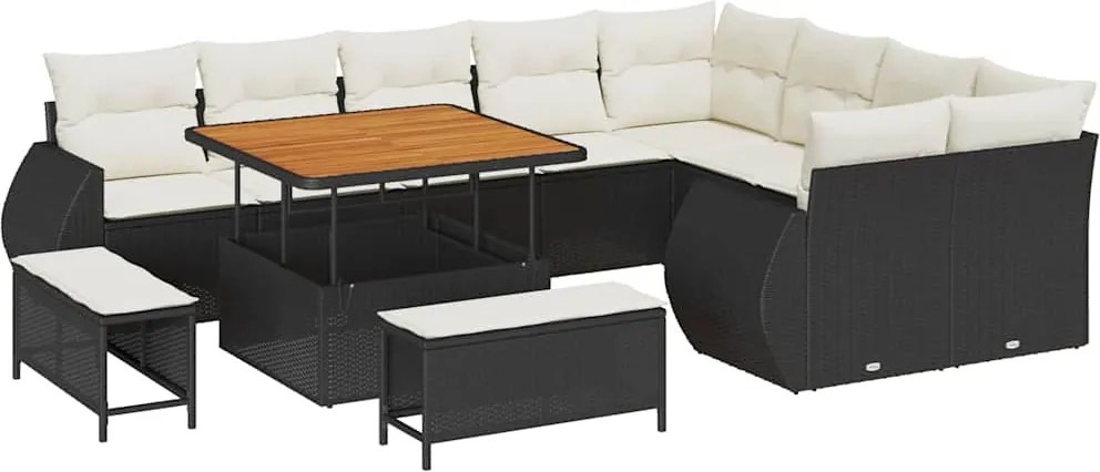 vidaXL Kerti Kanapé Szett párnával 12 pcs Fekete és krémszínű