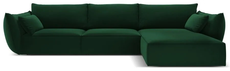 Sötétzöld bársony sarokkanapé (jobb oldali-heverő résszel) Vanda – Mazzini Sofas