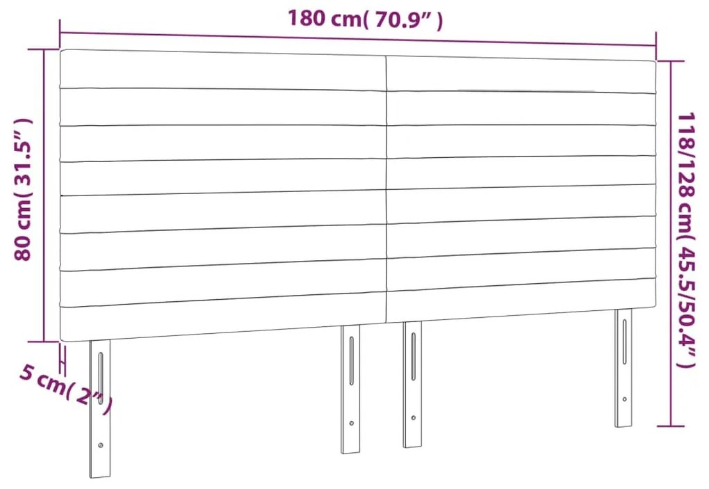 világosszürke bársony LED-es fejtámla 180x5x118/128 cm