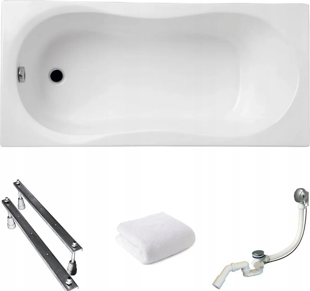 Téglalap alakú kád Gracia 120x75 Polimat ajándék szifon króm lábak törölköző