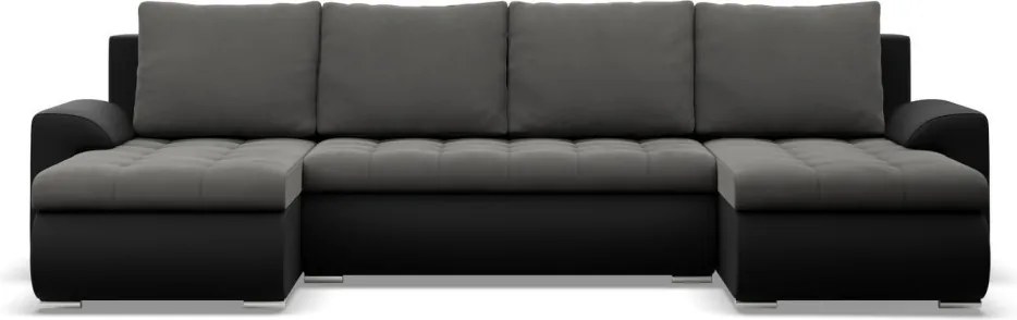 Tokio U alakú sarokkanapé, 3 ágyneműtartóval, bársony + műbőr, univerzális oldal, szürke - fekete