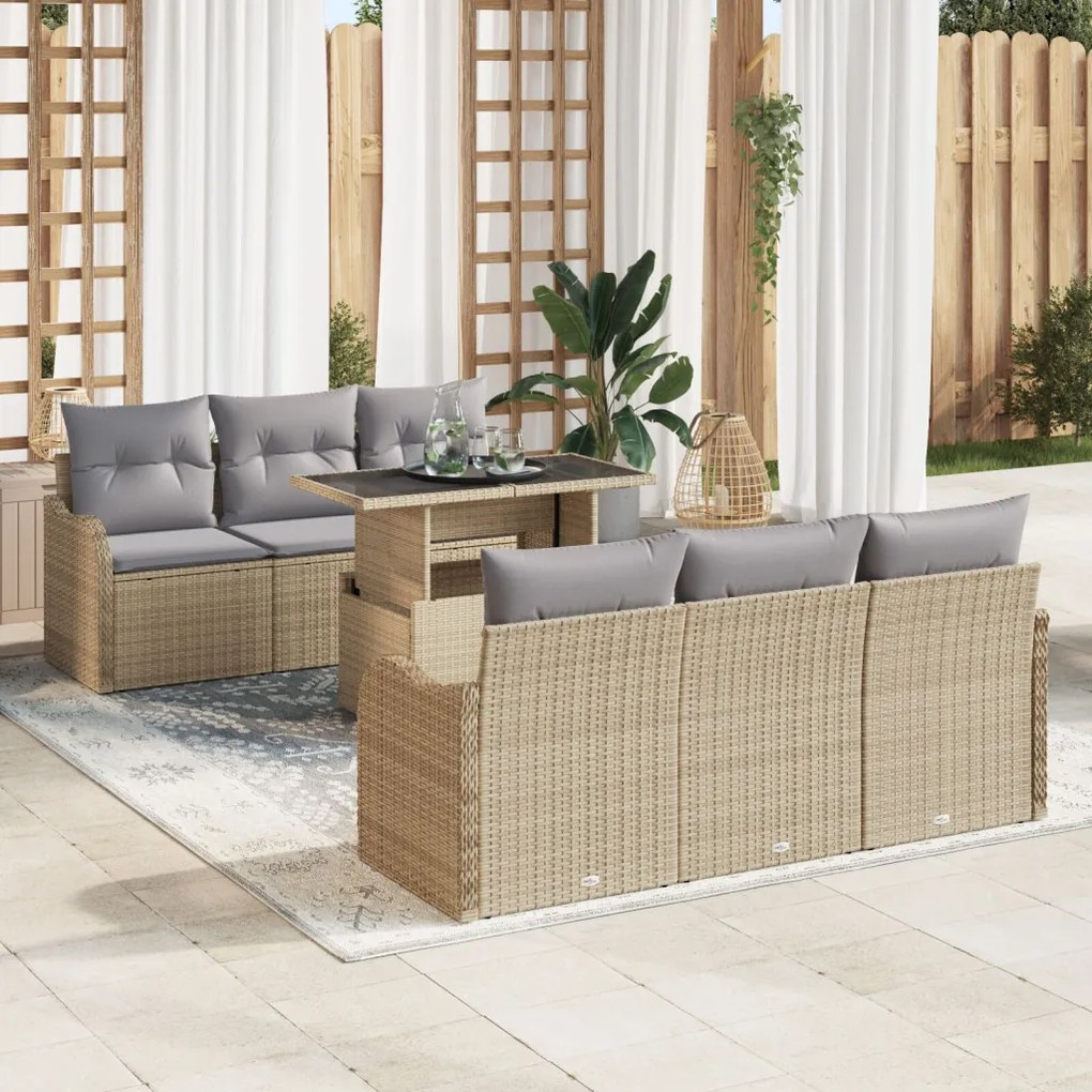 Kerti Kanapé Szett 7 pcs Bézs 100 x 55 x 73 cm Poli rattan