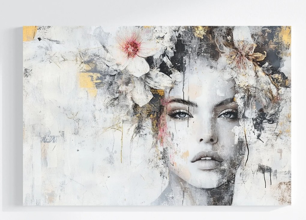 Vászonkép Canvas Nő Portré Virágok Vintage Retro Shabby 60x40