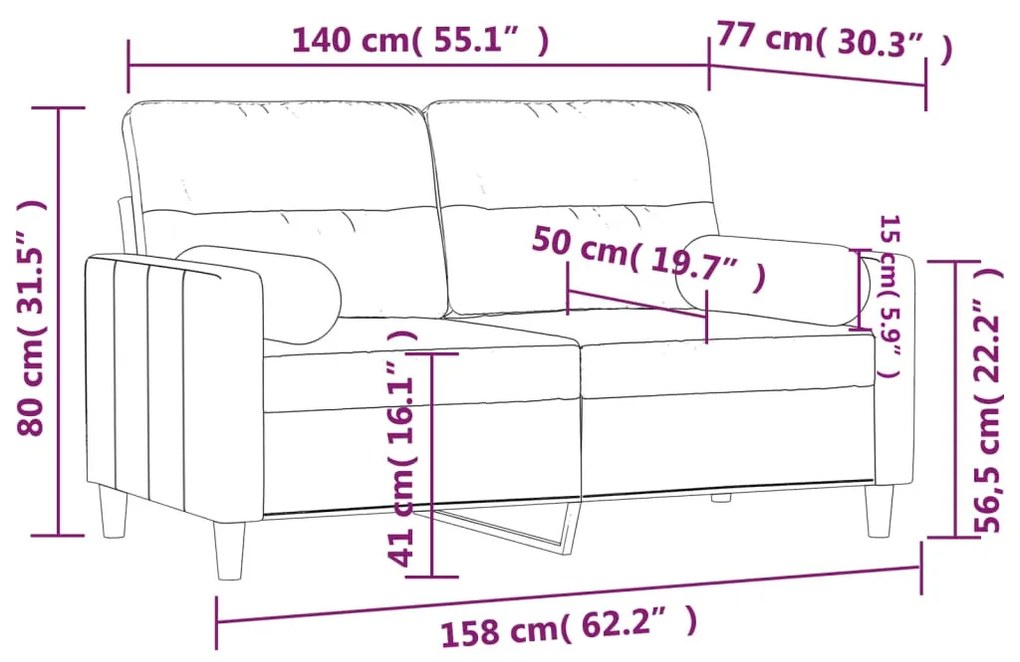 2 személyes sötétszürke szövet kanapé díszpárnákkal 140 cm