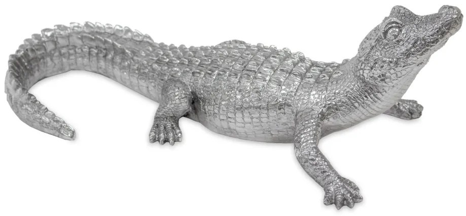 Tropical ezüst színű műanyag krokodil szobor 12x34x16.5cm