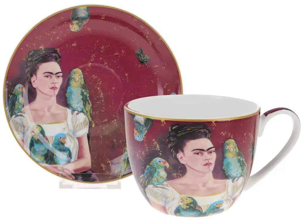Porcelán csésze aljjal Frida Kahlo önarckép díszdobozban