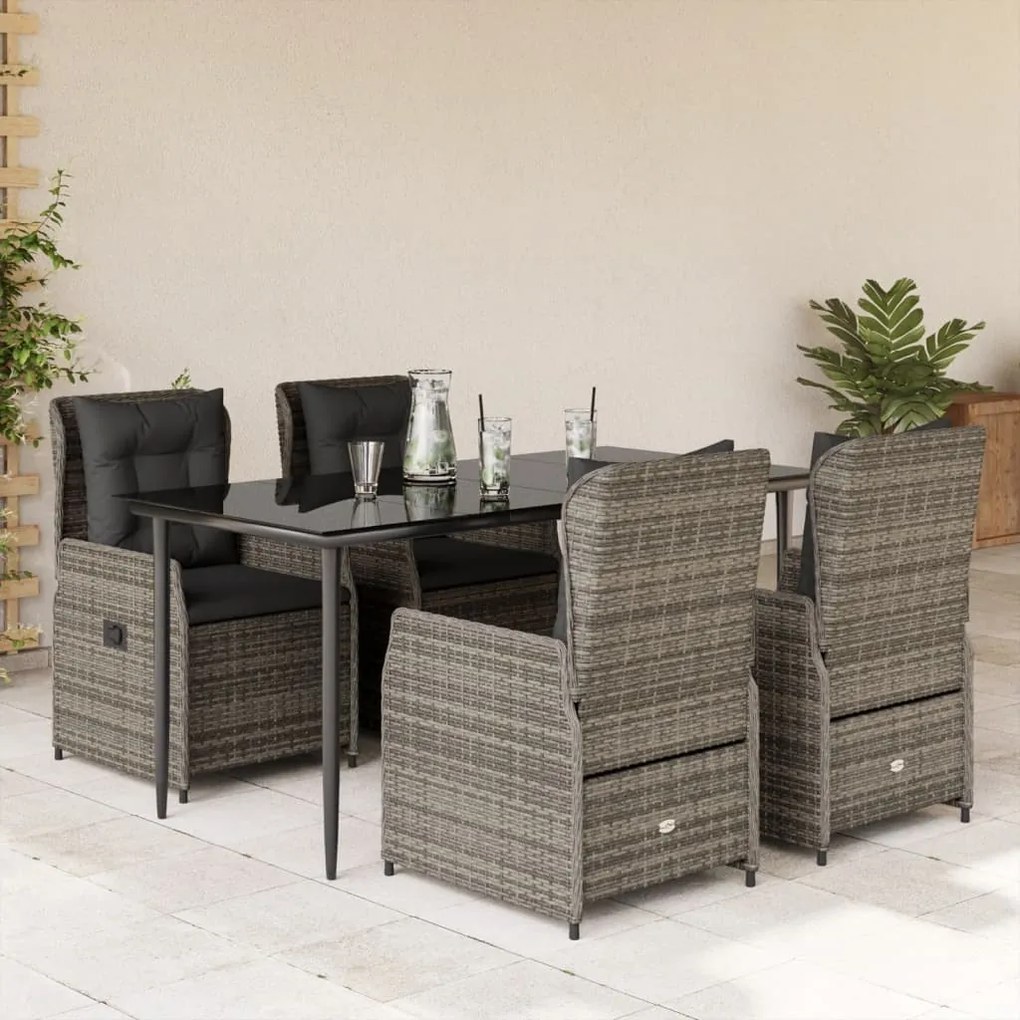 5 részes szürke polyrattan kerti étkezőgarnitúra párnával