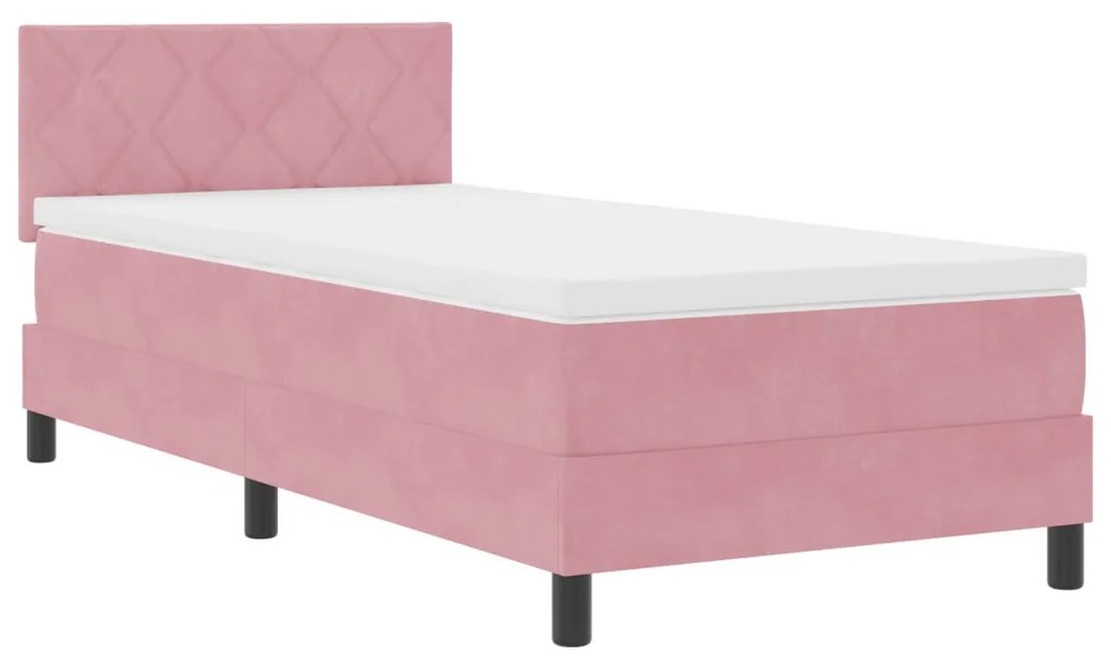 Boxspring Ágy Mattal Rózsaszín Egyszemélyes Bársonyos