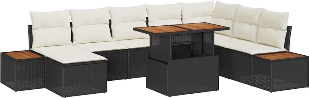 vidaXL Kert étkező szett párnával 9 pcs Fekete és bézs