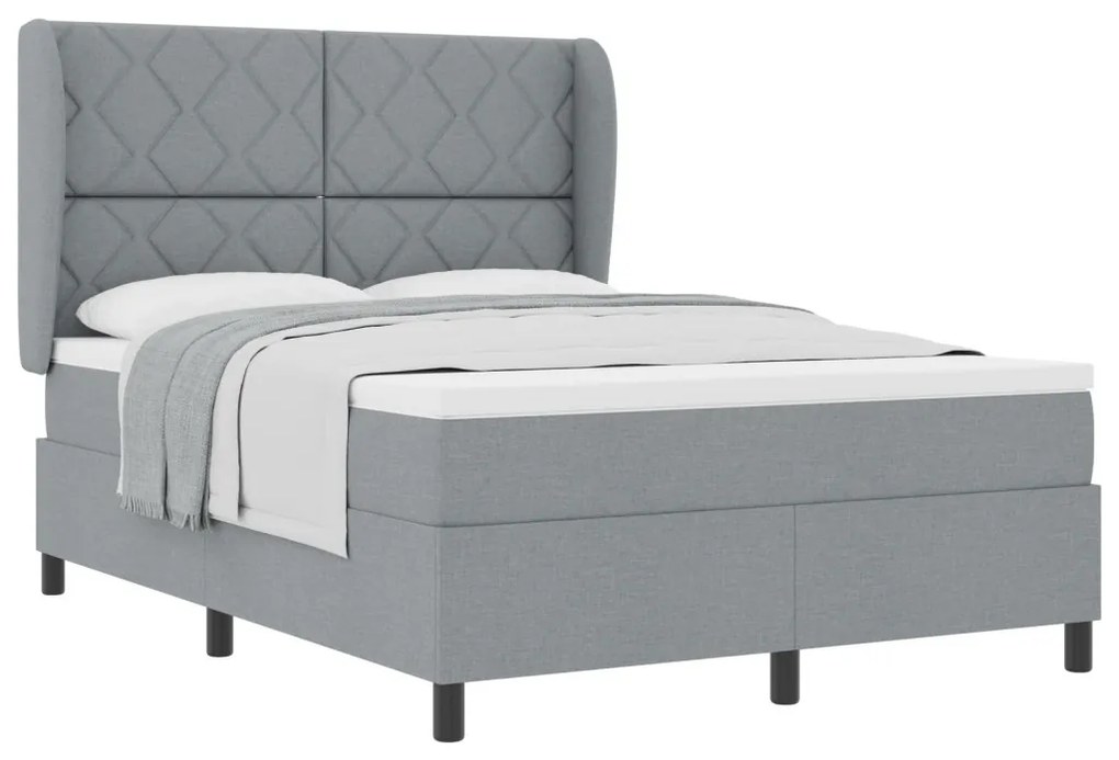 Boxspring Ágy Matracra - Világosszürke, 140x200 cm, Kárpit