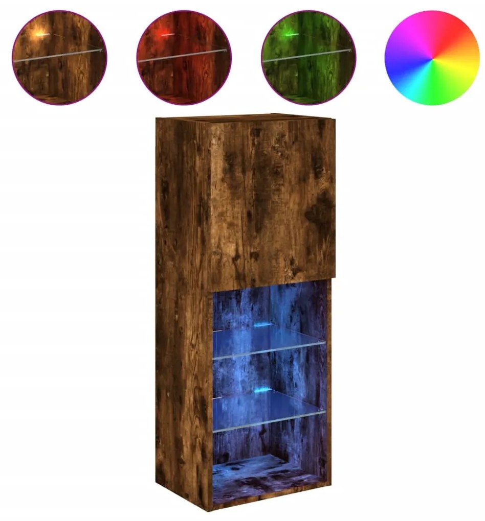 füstös tölgy színű TV-szekrény LED lámpákkal 40,5 x 30 x 102 cm