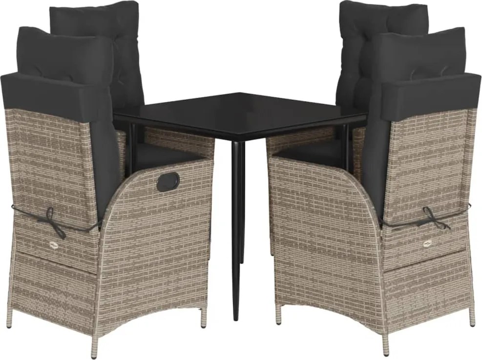 vidaXL 5 részes szürke polyrattan kerti étkezőgarnitúra párnával