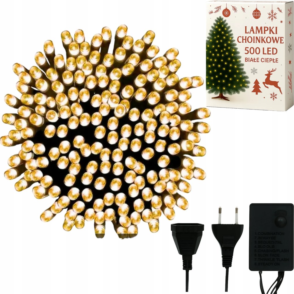 Karácsonyfa Fényfüzér 500 Led Fehér Meleg Karácsonyi Fényfüzér