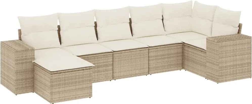 vidaXL 7 részes bézs polyrattan kerti ülőgarnitúra párnákkal